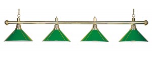 Billardlampe 4 grüne Schirme mit Glas silberfarbene Halterung 