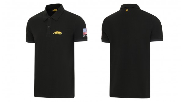 Poloshirt Schwarz mit USA-Flaggen und Predator Log