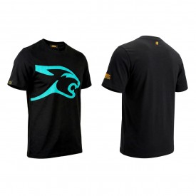 T-Shirt Schwarz mit Predator Raubkatze Kopf Türkis XS - XXL