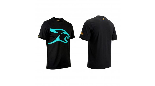 T-Shirt Schwarz mit Predator Raubkatze Kopf Türkis XS - XXL