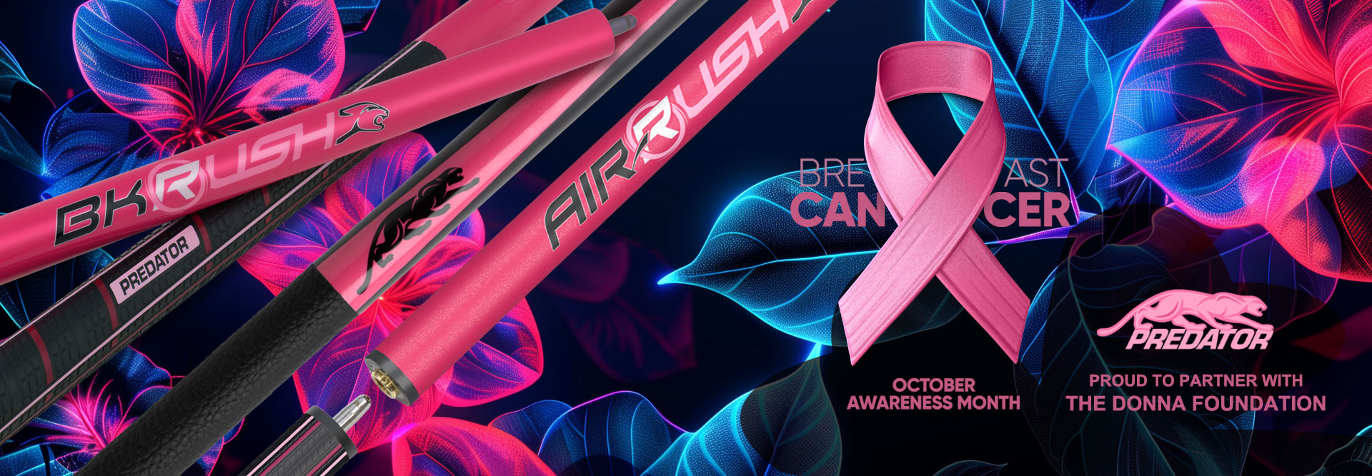banner Predator Pink pool Cues Breast cancer